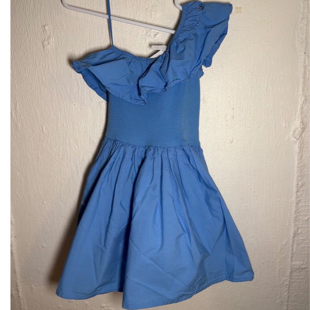 Molo Girls Blue One Shoulder‎ Ruffle Ribbed Dress Size 92 98 2-3 Years